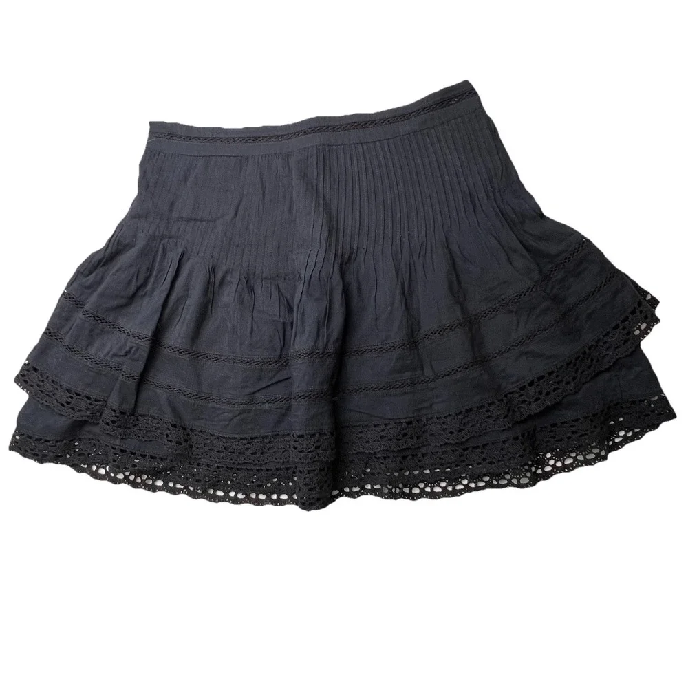 Free People Summer's Night Black Lace Mini Skirt High Waisted Cotton Size 4